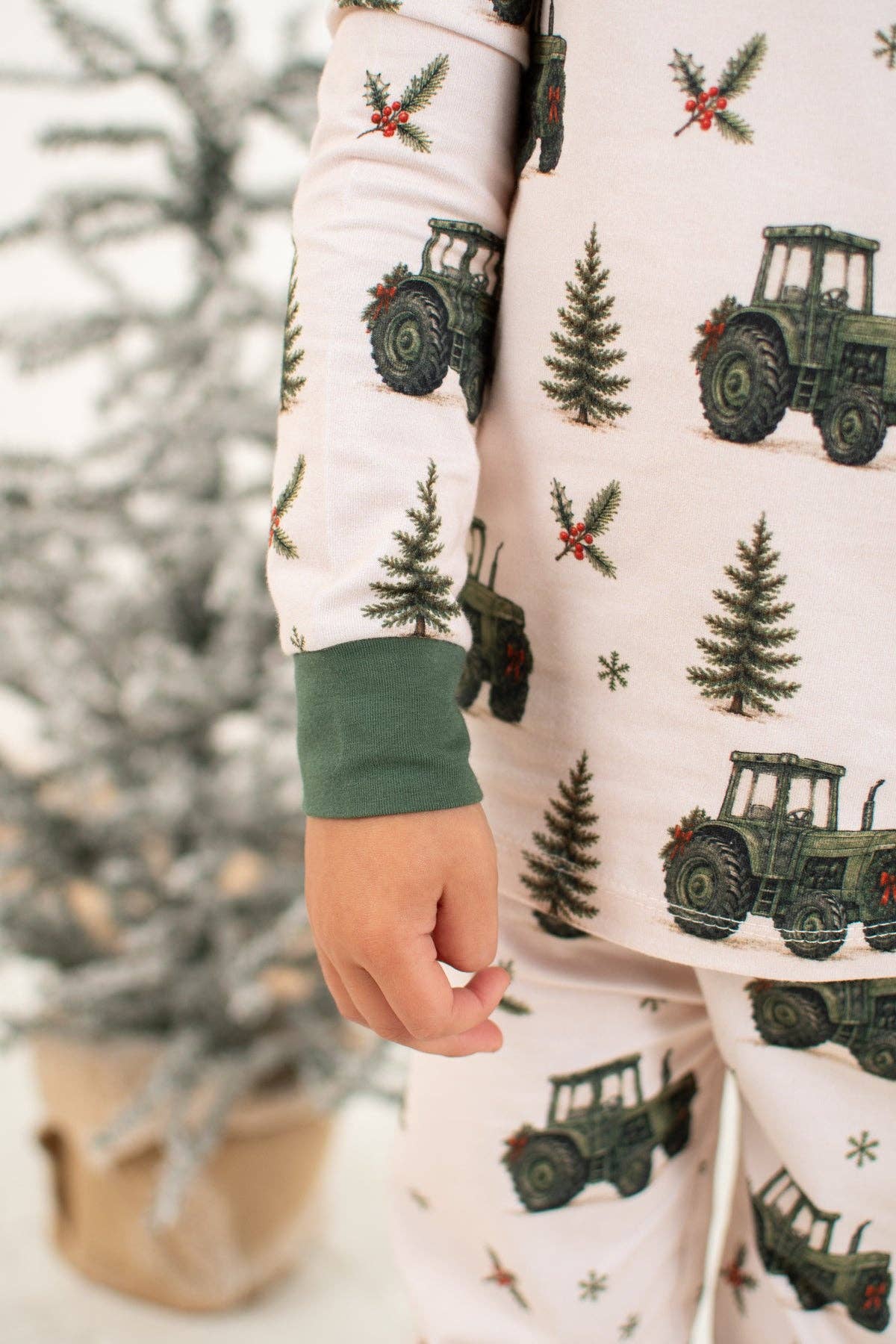 vintage green tractor christmas pajama pant set