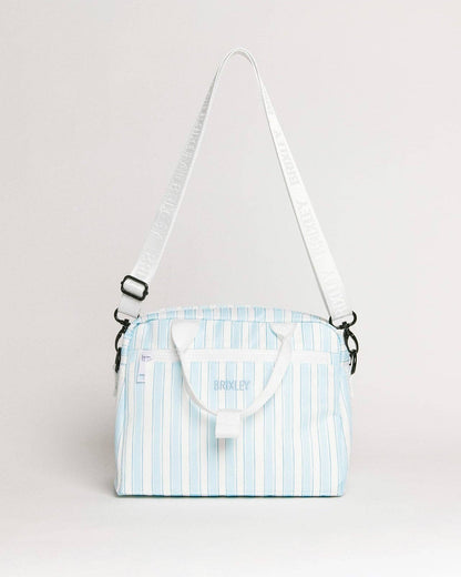 blue striped lunch box
