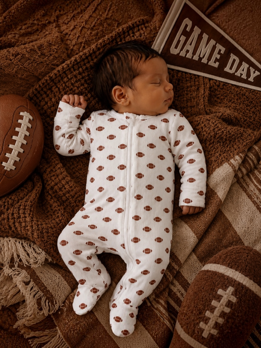 football / organic pointelle 2-way zip footie
