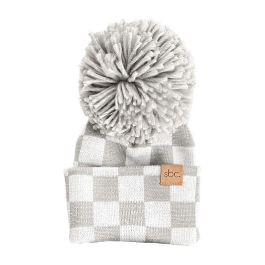 the newborn beanie — pewter + white checkered