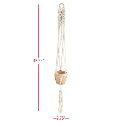 landon macrame plant hanger white cotton rope + bamboo