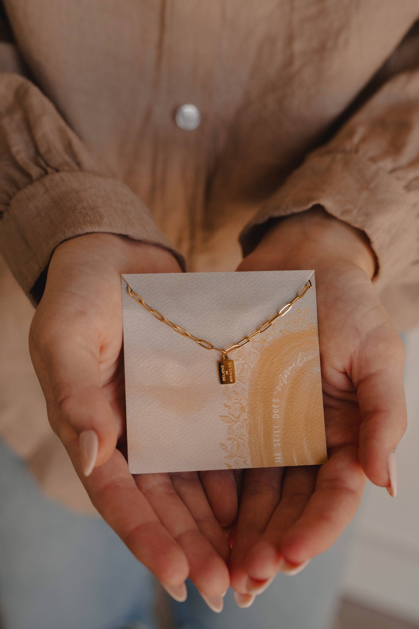 believe in miracles mini tag necklace