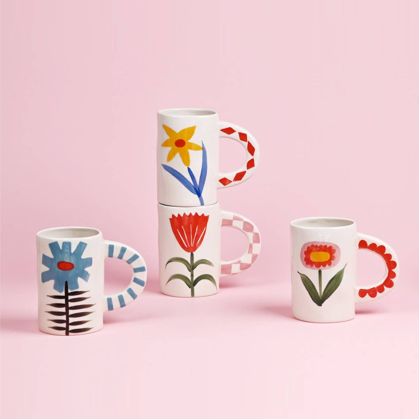 handmade red flower ceramic coffee mug