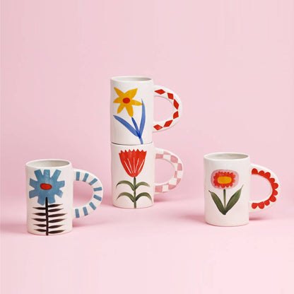 handmade red flower ceramic coffee mug