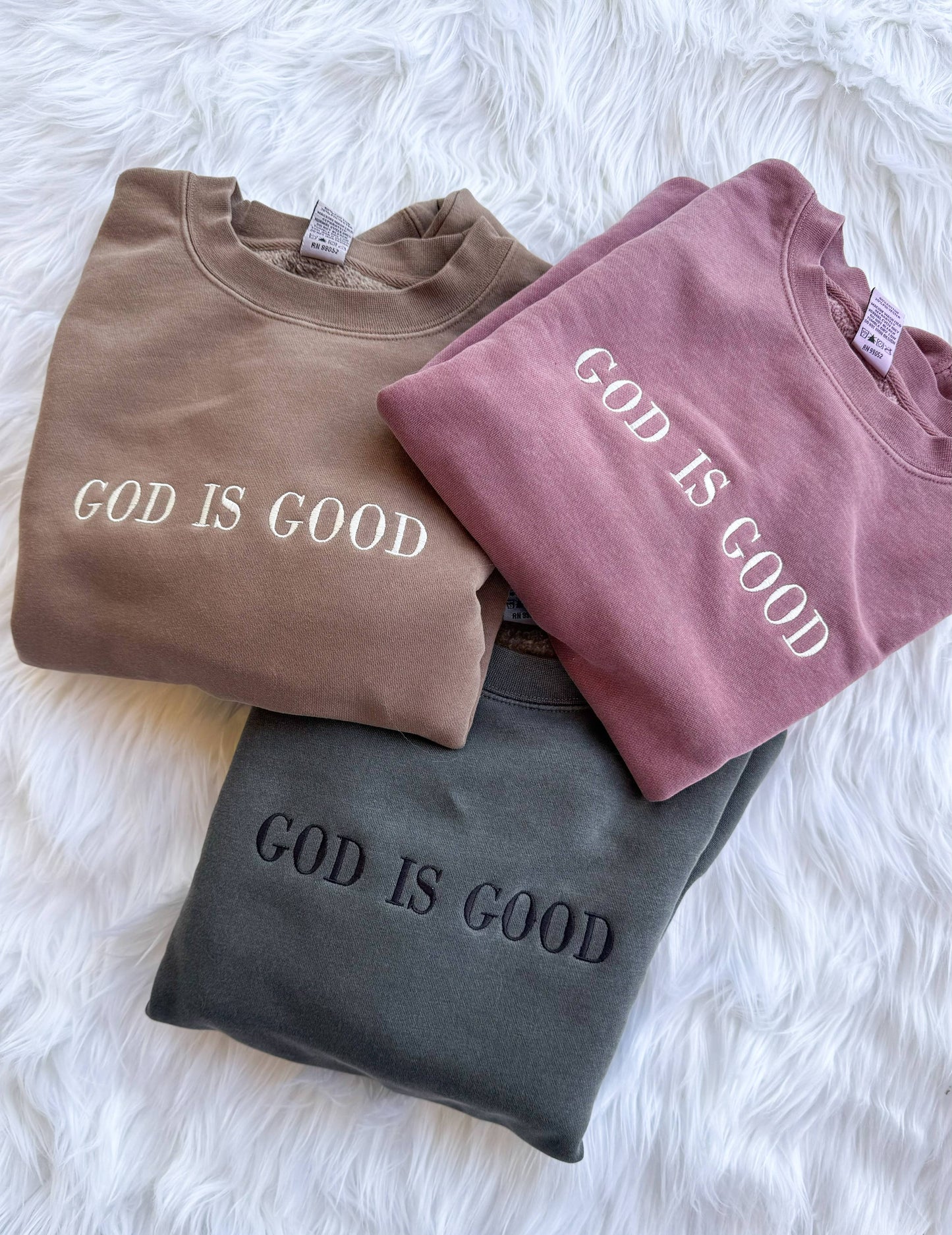 god is good embroidered sweatshirt - christian faith graphic