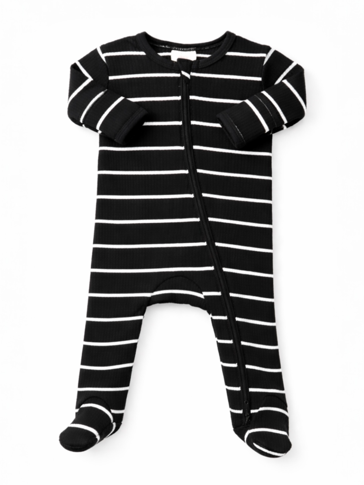 black/white stripe / ribbed 2-way zip footie