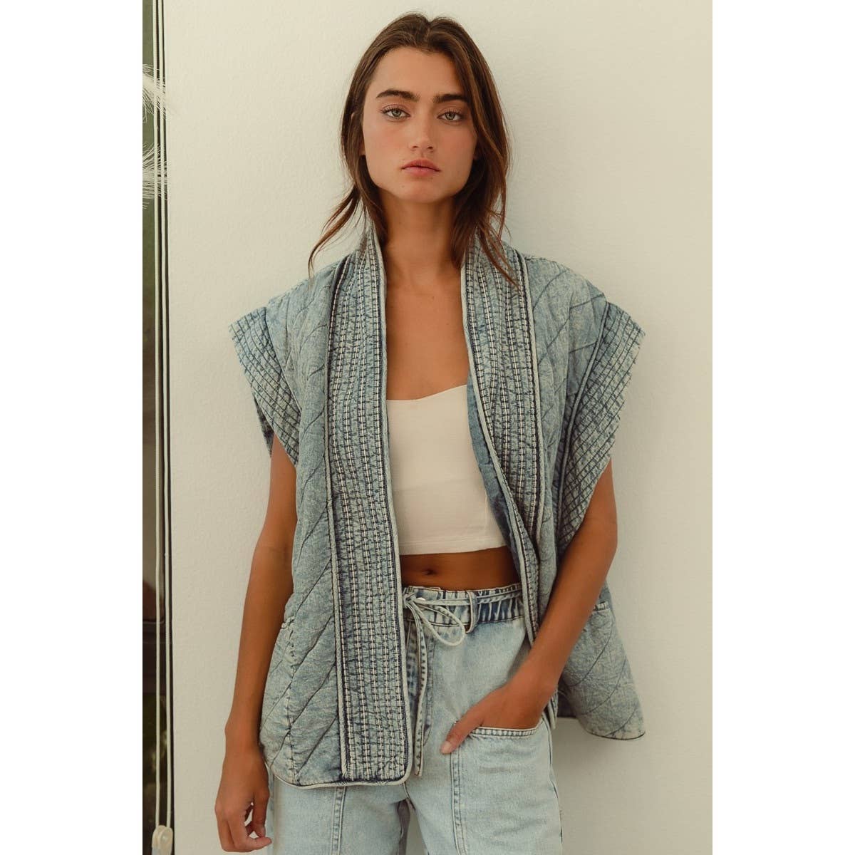 quilted washed chambray vest