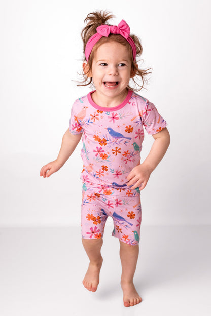 Blooming Birds | Two-Piece Bamboo Short Sleeve Toddler & Kids Apparel Set