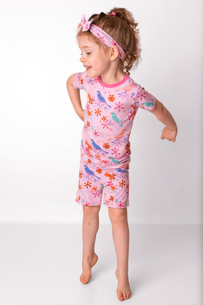 Blooming Birds | Two-Piece Bamboo Short Sleeve Toddler & Kids Apparel Set