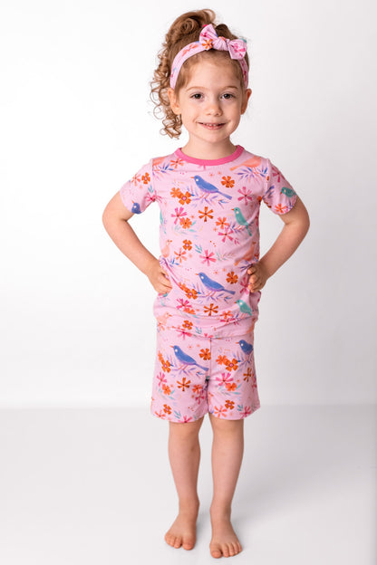 Blooming Birds | Two-Piece Bamboo Short Sleeve Toddler & Kids Apparel Set