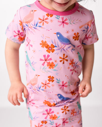 Blooming Birds | Two-Piece Bamboo Short Sleeve Toddler & Kids Apparel Set