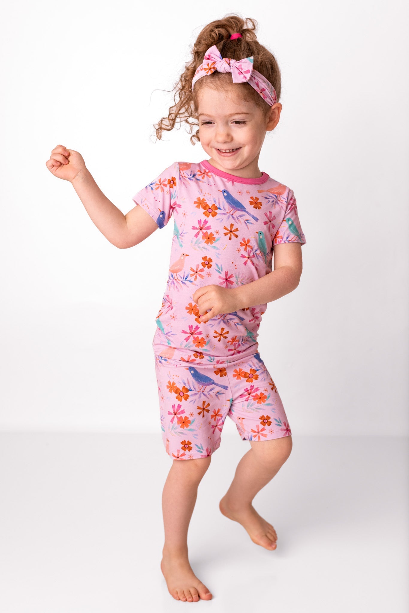 Blooming Birds | Two-Piece Bamboo Short Sleeve Toddler & Kids Apparel Set