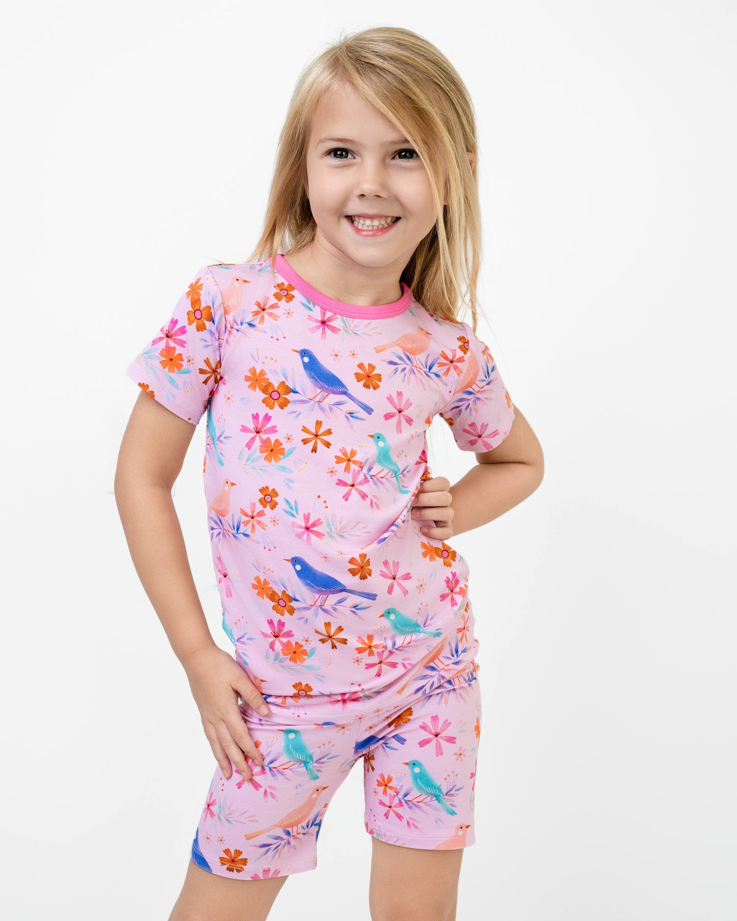 Blooming Birds | Two-Piece Bamboo Short Sleeve Toddler & Kids Apparel Set