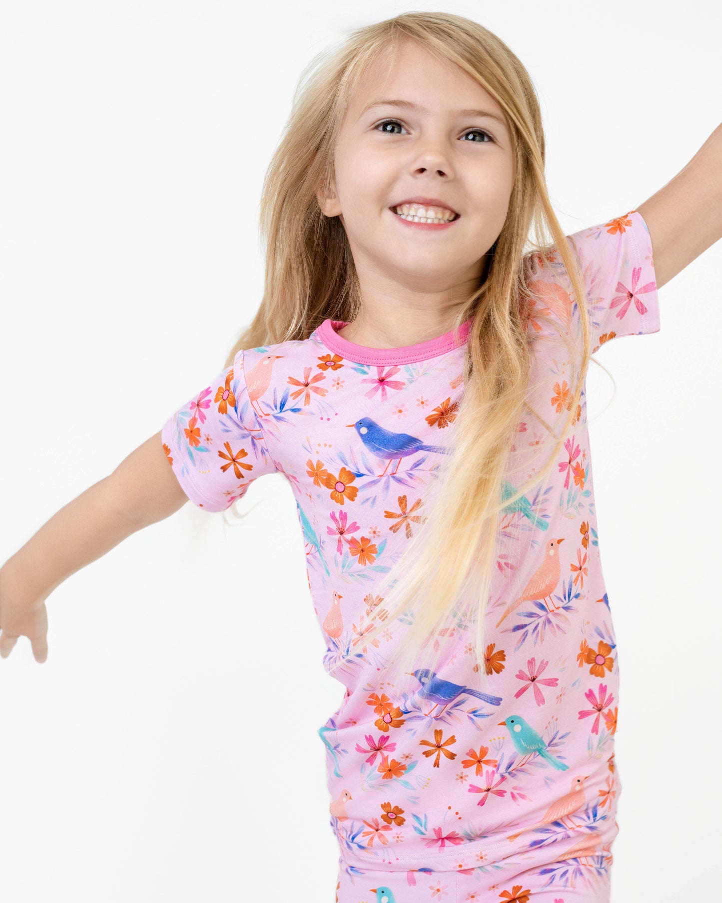 Blooming Birds | Two-Piece Bamboo Short Sleeve Toddler & Kids Apparel Set