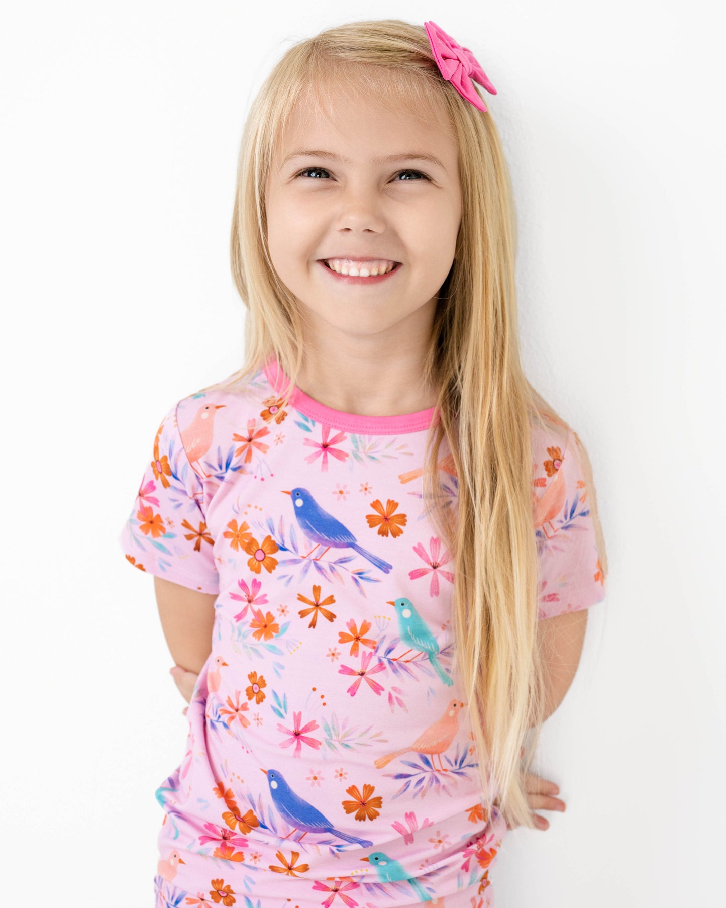 Blooming Birds | Two-Piece Bamboo Short Sleeve Toddler & Kids Apparel Set