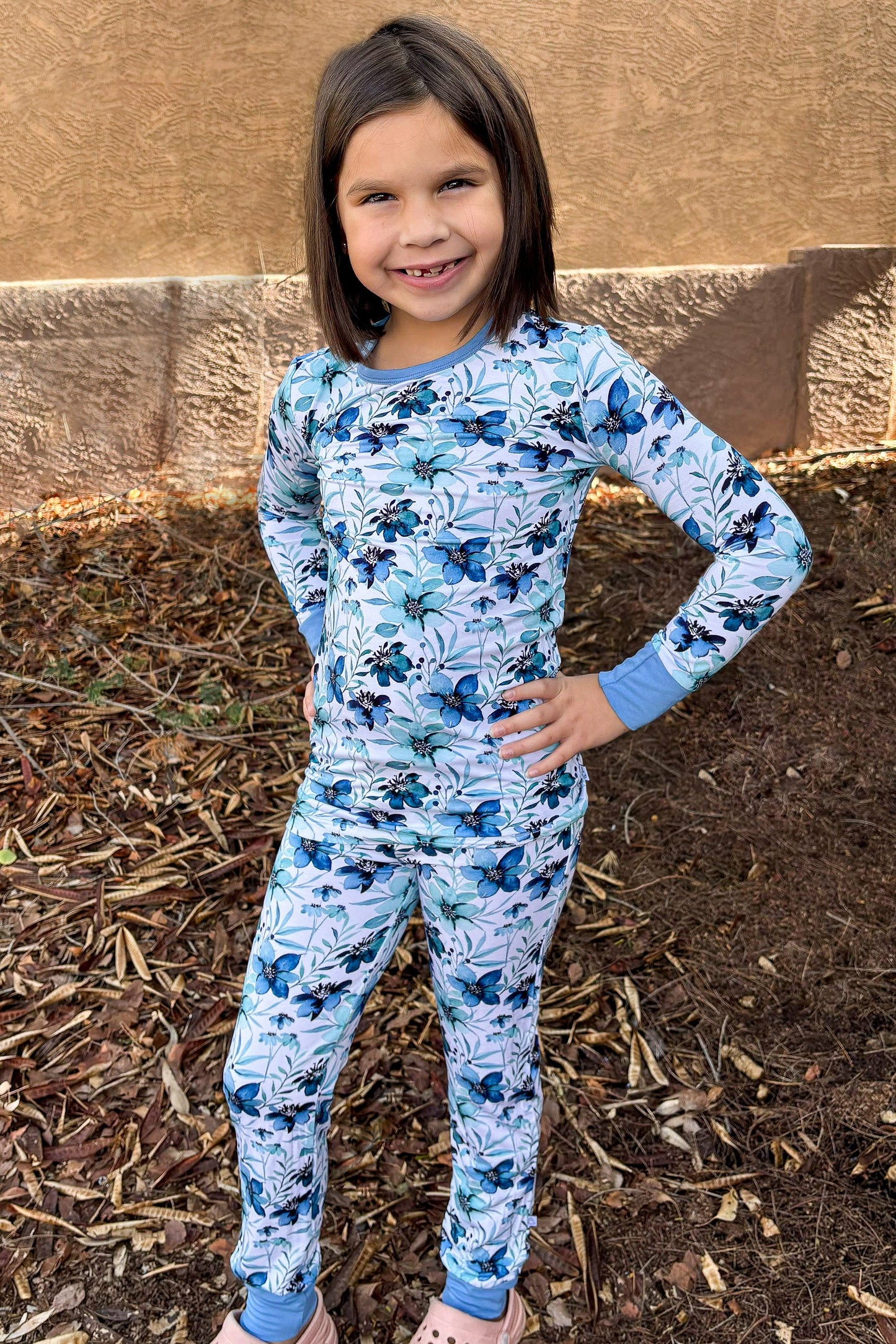 Azure Petals | Two-Piece Bamboo Long Sleeve Toddler & Kids Pajamas