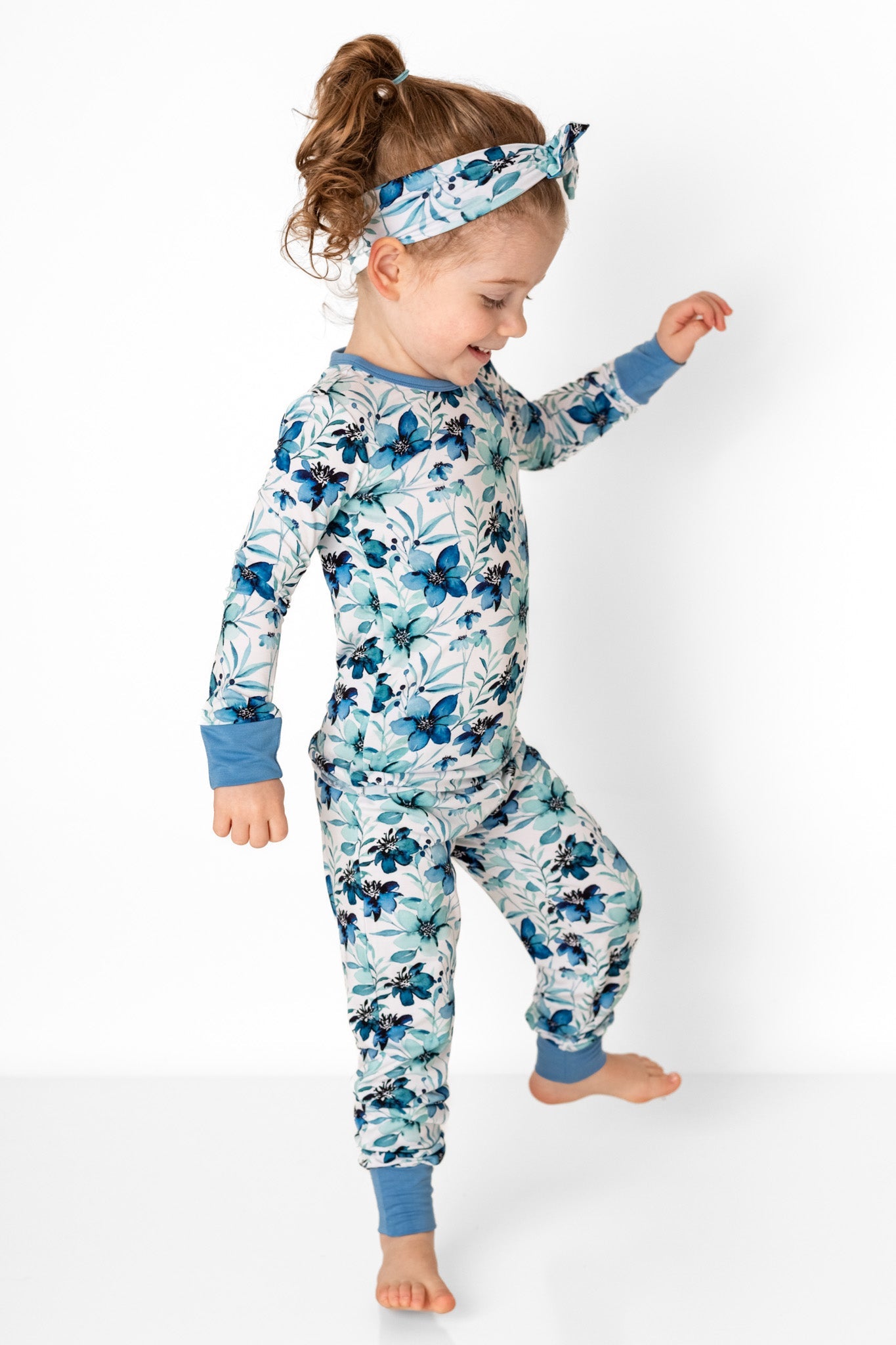 Azure Petals | Two-Piece Bamboo Long Sleeve Toddler & Kids Pajamas