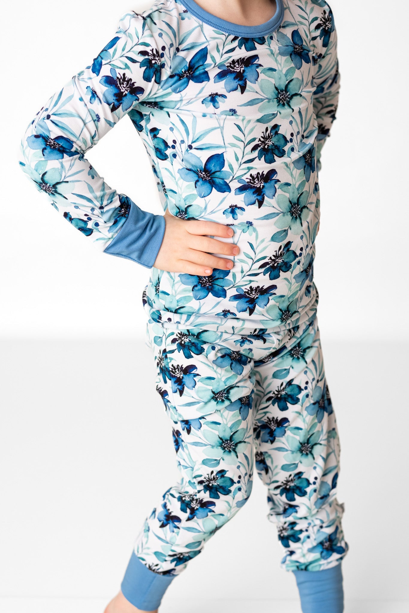 Azure Petals | Two-Piece Bamboo Long Sleeve Toddler & Kids Pajamas