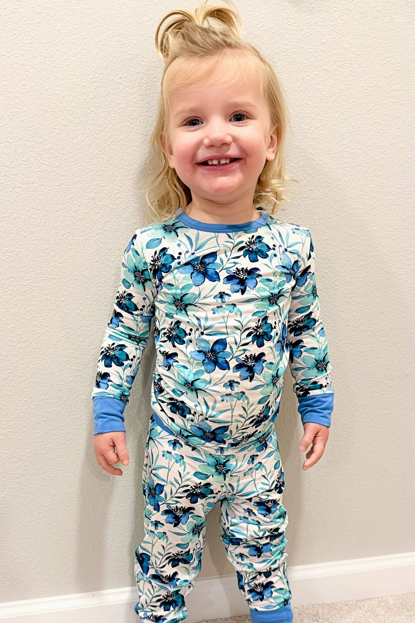 Azure Petals | Two-Piece Bamboo Long Sleeve Toddler & Kids Pajamas