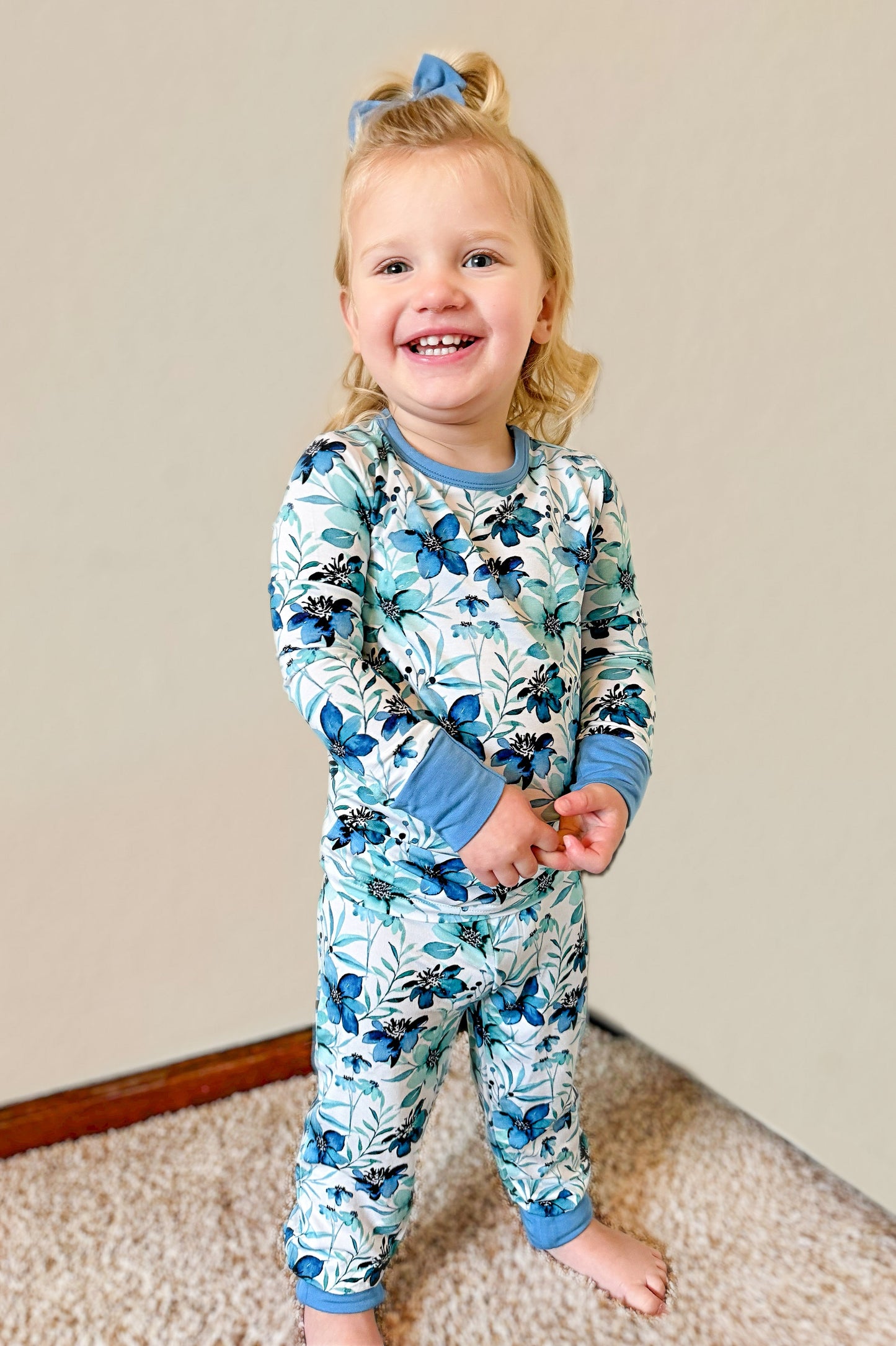 Azure Petals | Two-Piece Bamboo Long Sleeve Toddler & Kids Pajamas