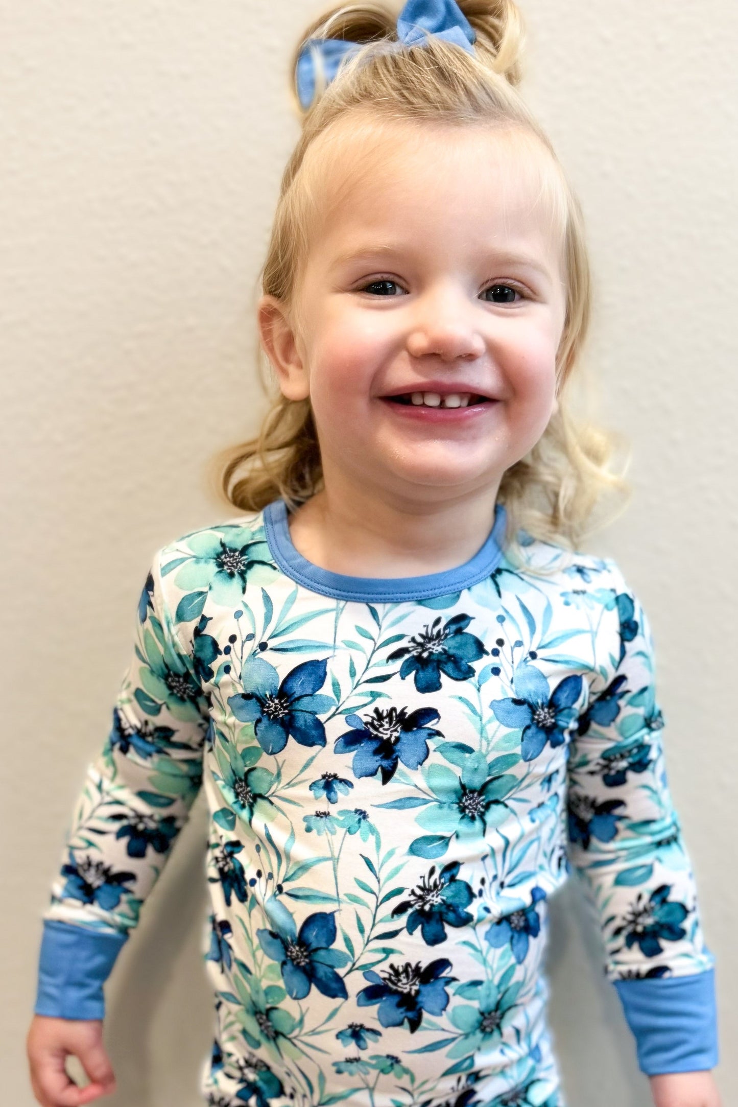 Azure Petals | Two-Piece Bamboo Long Sleeve Toddler & Kids Pajamas