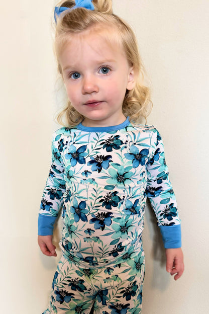 Azure Petals | Two-Piece Bamboo Long Sleeve Toddler & Kids Pajamas