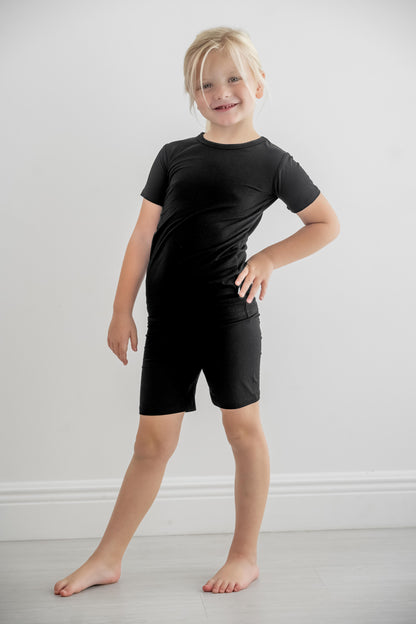 Black | Two-Piece Bamboo Short Sleeve Toddler & Kids Apparel Set