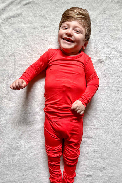 Apple Red | Two-Piece Bamboo Long Sleeve Toddler & Kids Pajamas