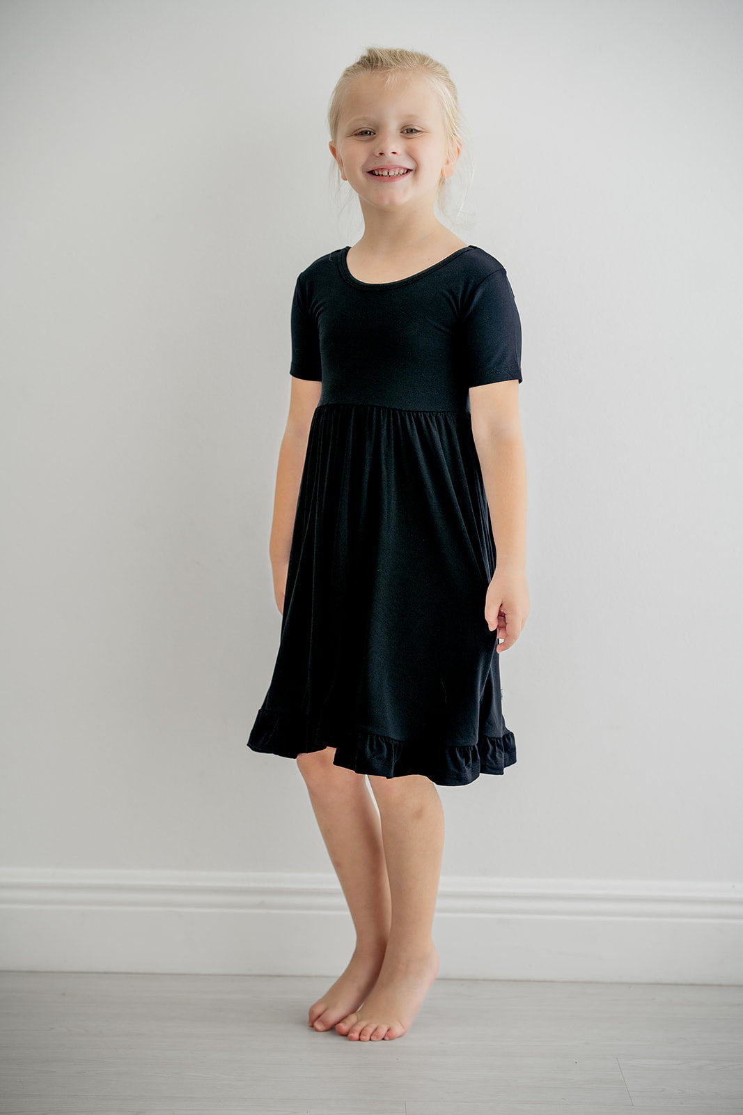 Black | Toddler & Girls Bamboo Ruffle Twirl Dress