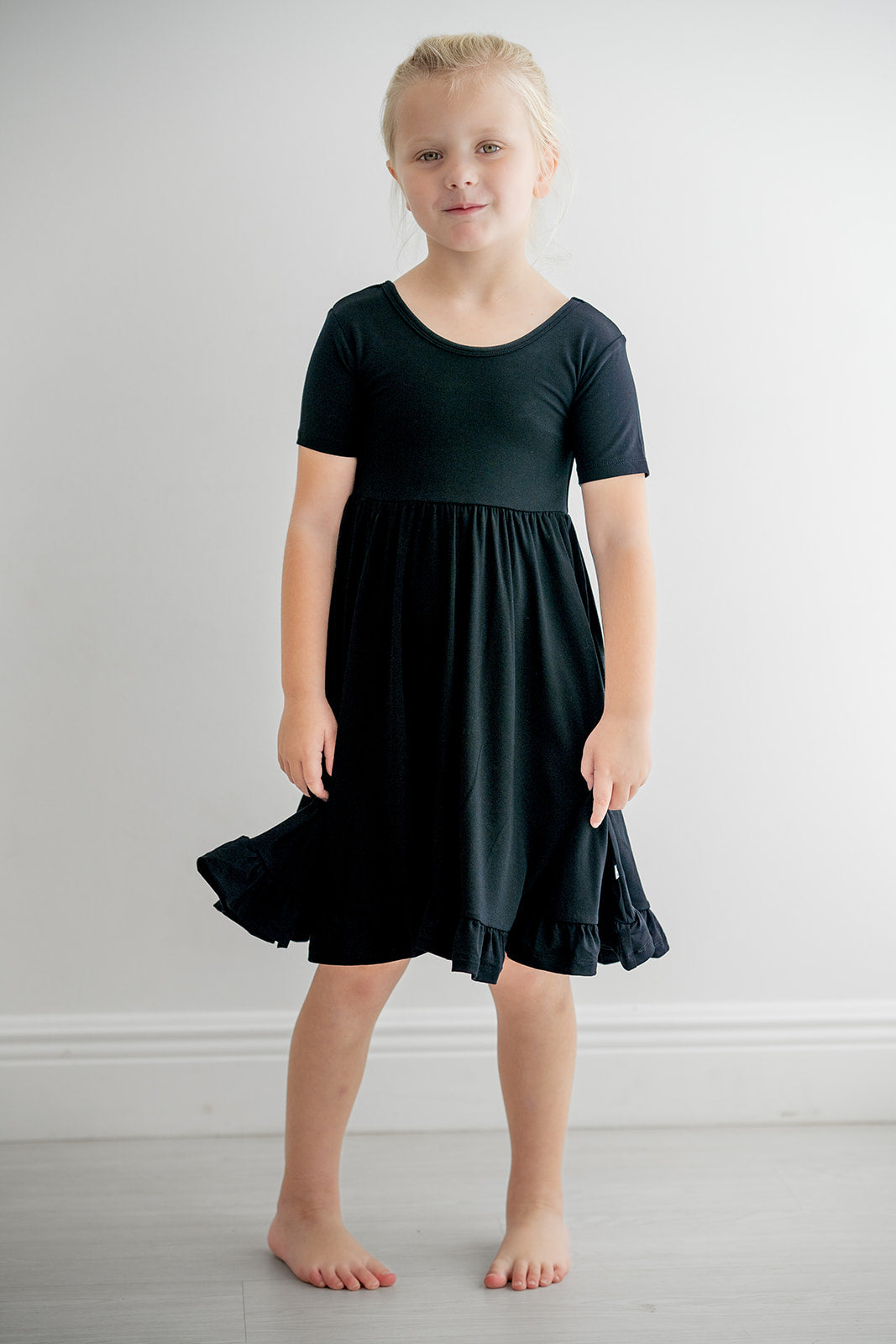 Black | Toddler & Girls Bamboo Ruffle Twirl Dress