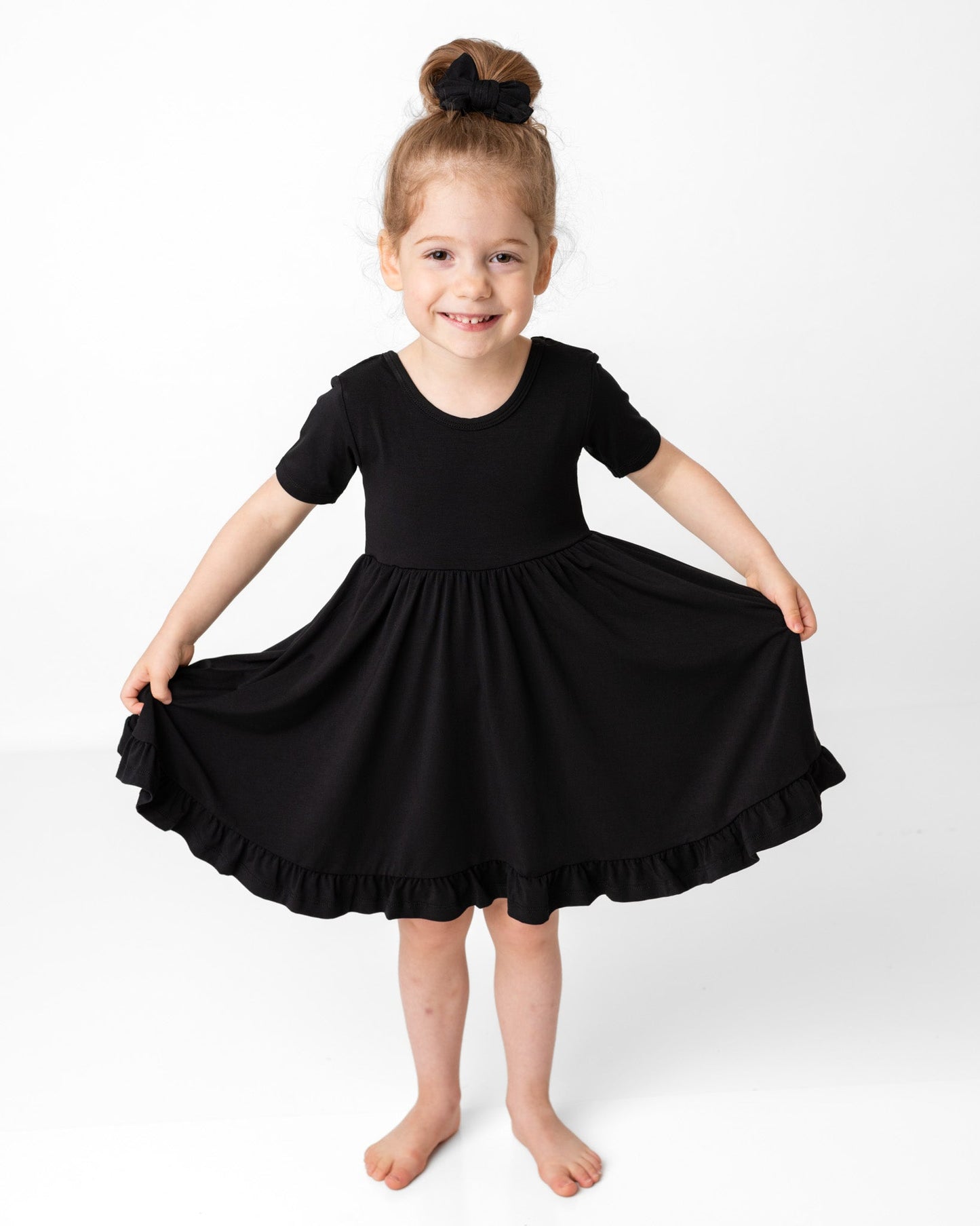 Black | Toddler & Girls Bamboo Ruffle Twirl Dress