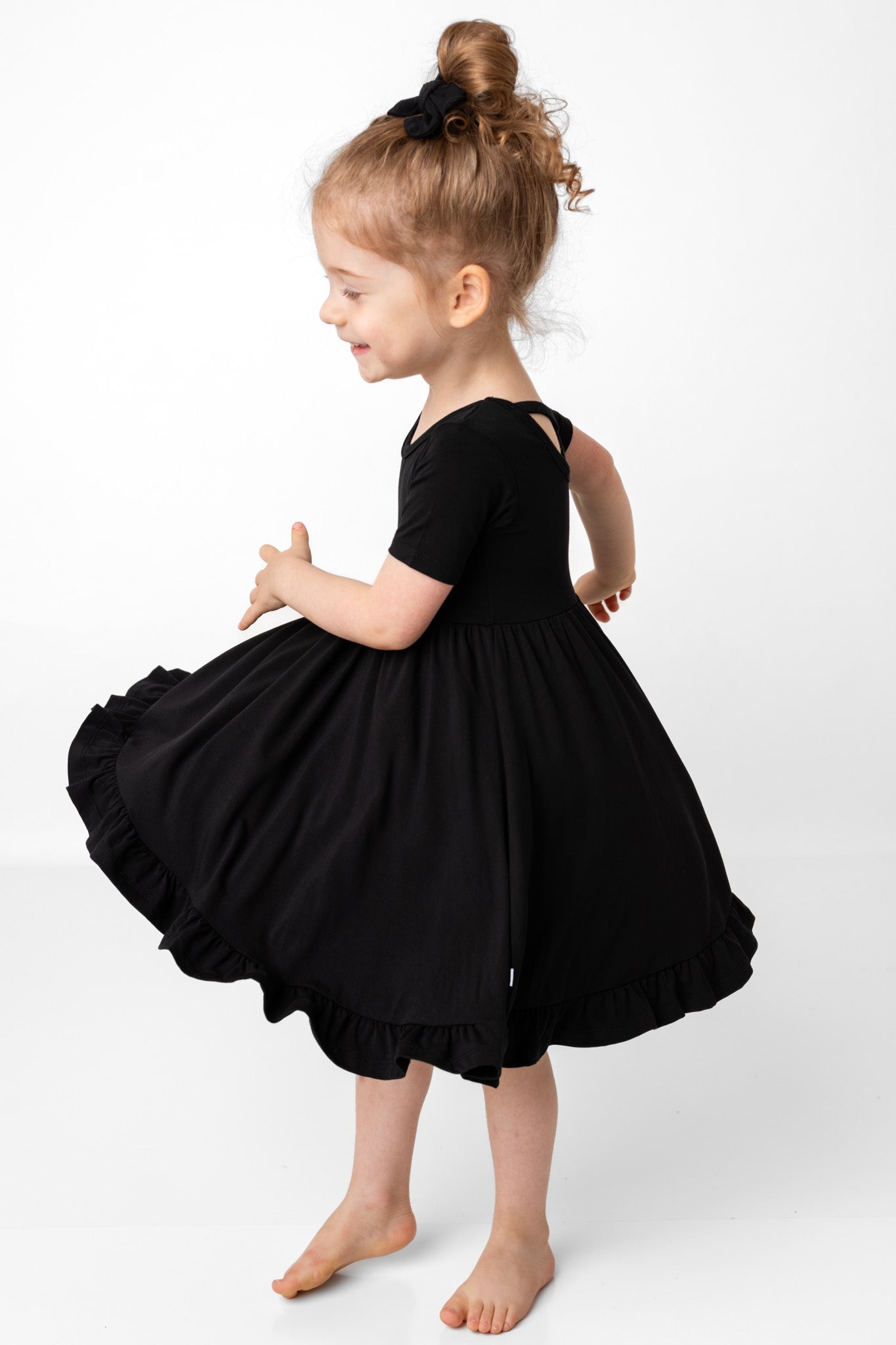 Black | Toddler & Girls Bamboo Ruffle Twirl Dress