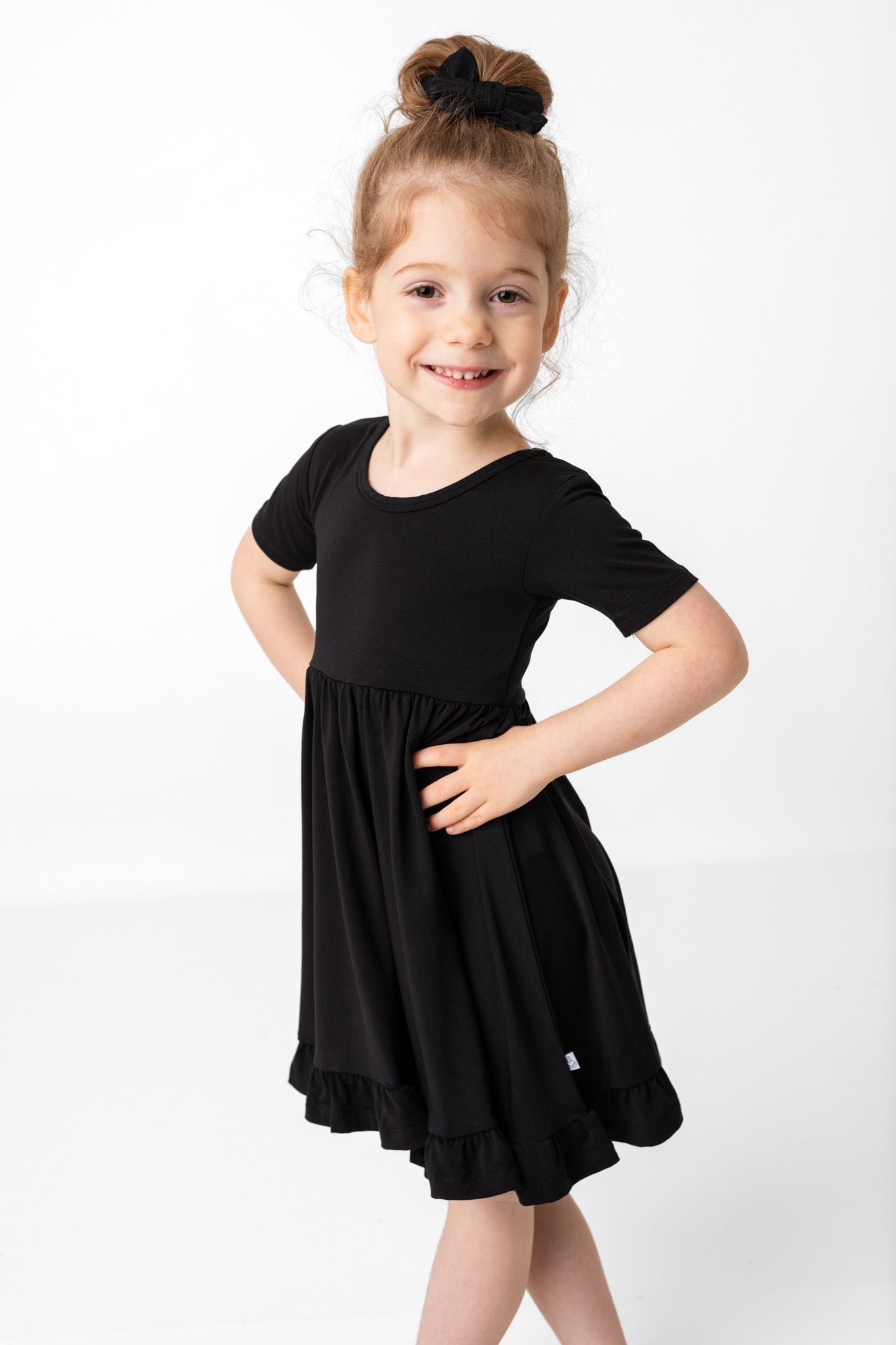 Black | Toddler & Girls Bamboo Ruffle Twirl Dress