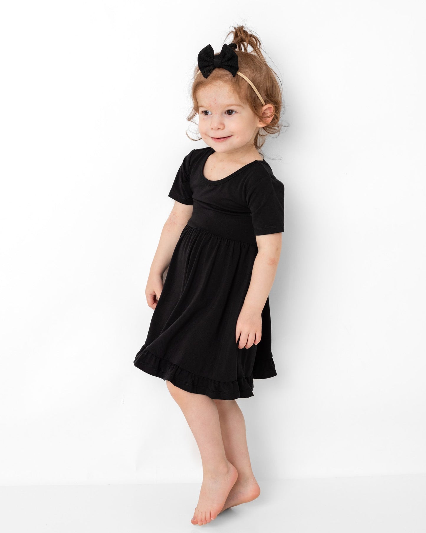 Black | Toddler & Girls Bamboo Ruffle Twirl Dress