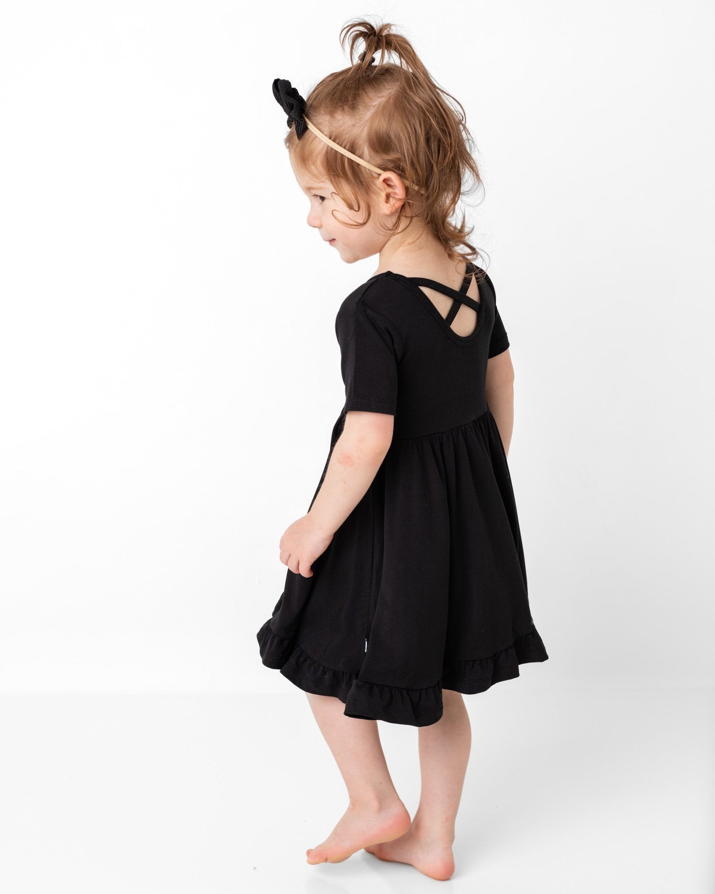 Black | Toddler & Girls Bamboo Ruffle Twirl Dress