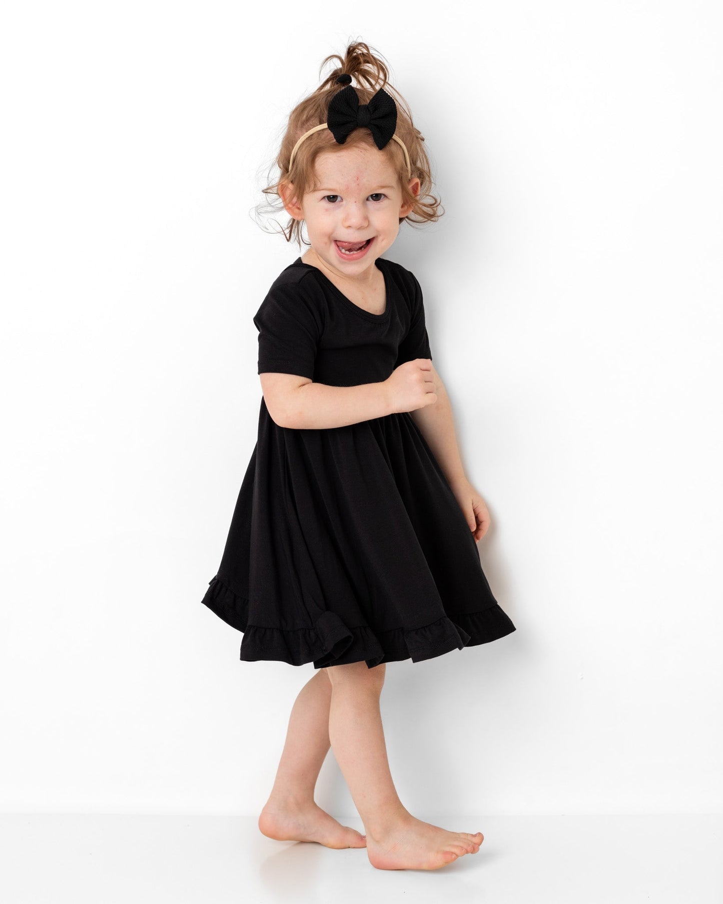 Black | Toddler & Girls Bamboo Ruffle Twirl Dress