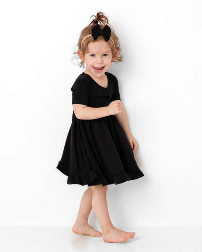 Black | Toddler & Girls Bamboo Ruffle Twirl Dress