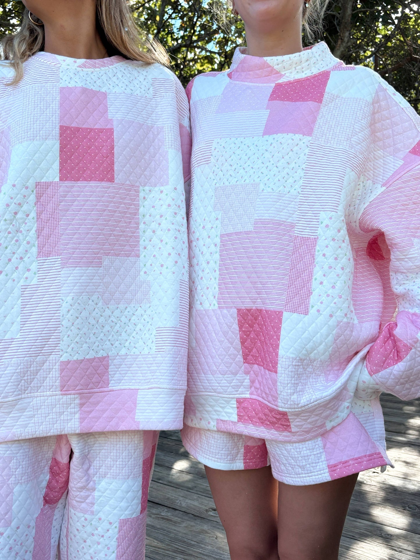 margo quilted patchwork mockneck sweatshirt