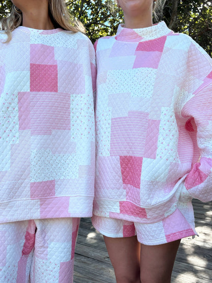 margo quilted patchwork mockneck sweatshirt