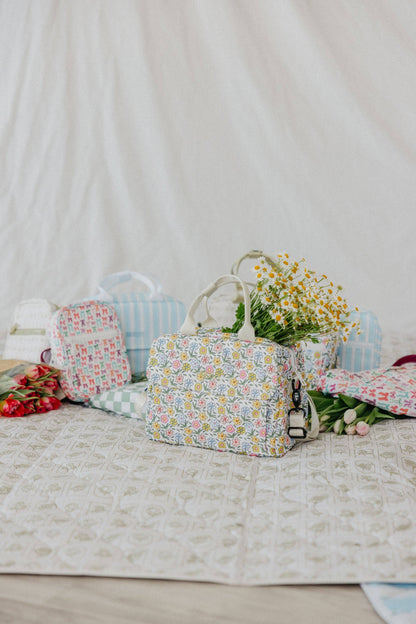 blue striped lunch box