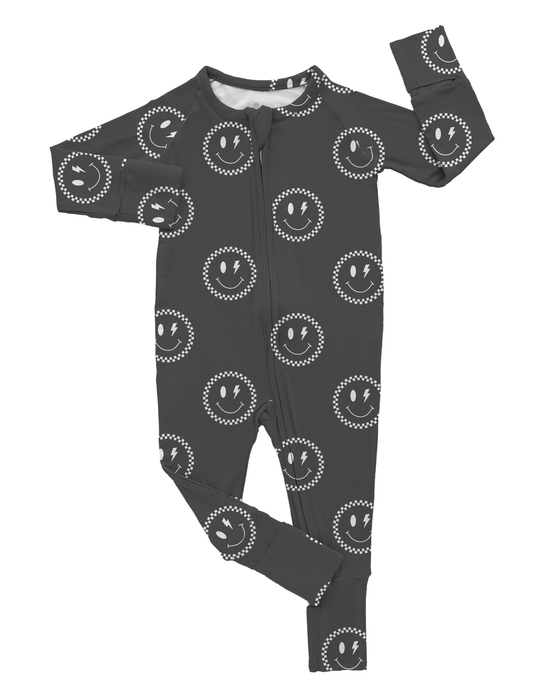 checkered smiley | bamboo romper