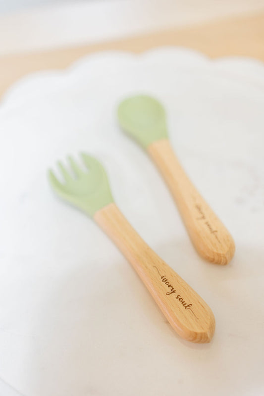 fork + spoon set • green