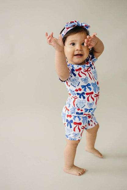 bamboo shorts set | red-white & bows