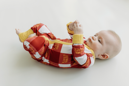 zip romper | iowa state grid