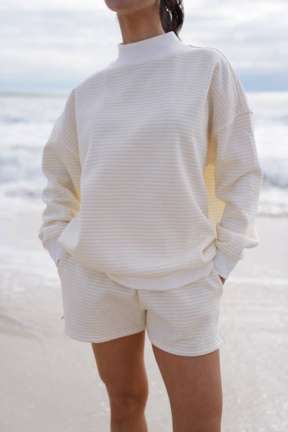 baby yellow + white big striped mockneck sweatshirt