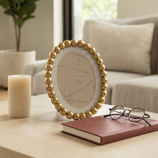 gold glass matted round beaded photo frame