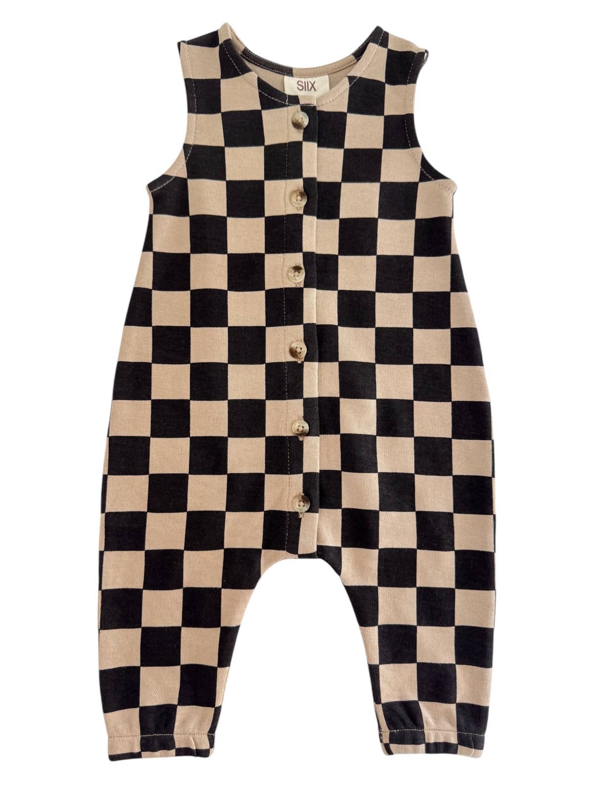 organic bay jumpsuit | tiramisu/black checkerboard