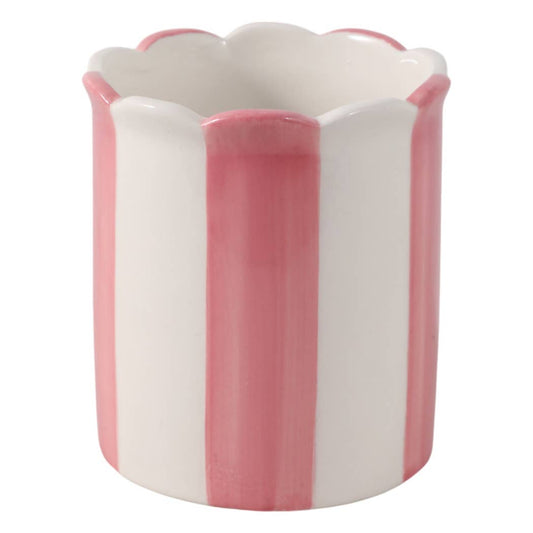 pink + ivory ceramic striped pencil cup