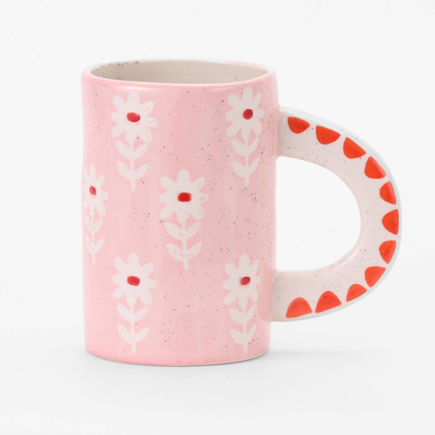 handmade pink daisy ceramic coffee mug