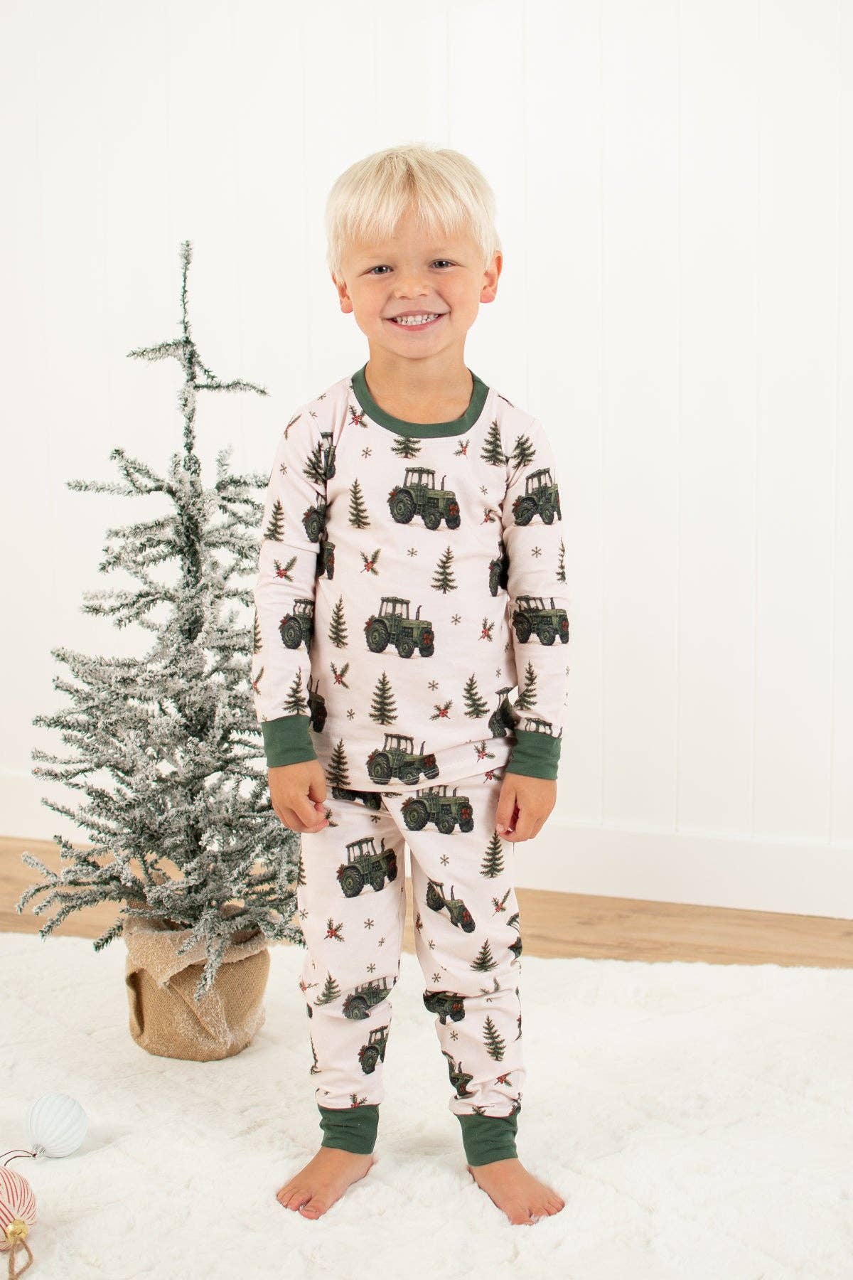 vintage green tractor christmas pajama pant set